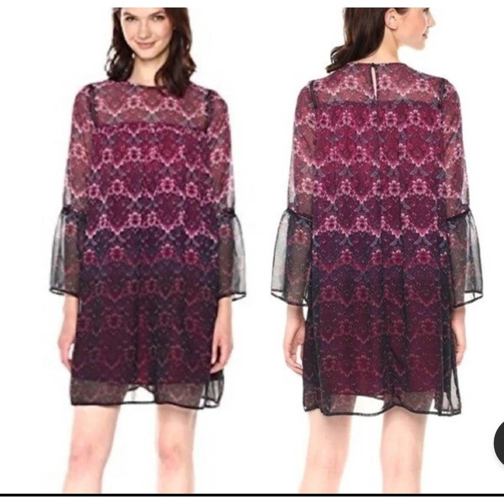 Nanette Lepore Purple Floral Moody Romance Sheer Mini Dress, Womens Size 12